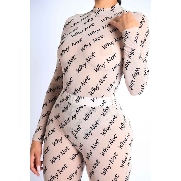 Women's Sexy WHY NOT Sheer Mesh Bodysuit & Matching Leggings 2 Piece Set Party - Picture 3 of 12